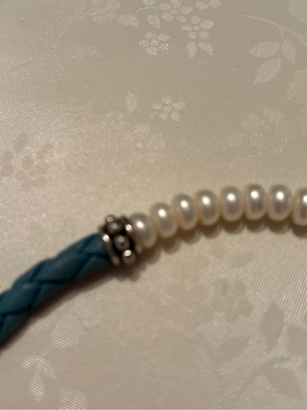 Honora Pearl Braided Leather 925 Sterling Silver Choker Necklace Blue - Picture 4 of 6